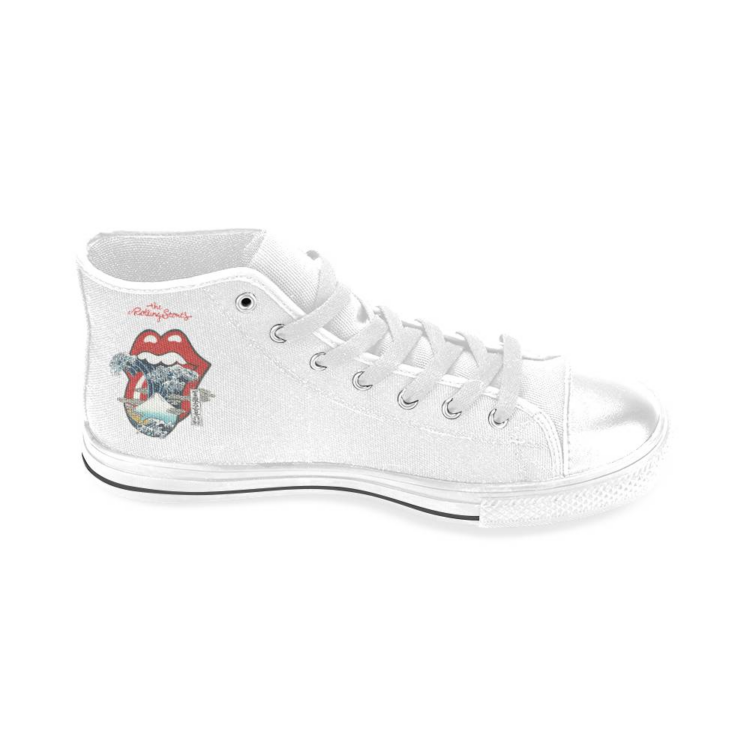 The Rolling Stones Big Red Tongue Great Wave Fuji Mountain Tattoo Japan Style Canvas Shoes,Low Top, High Top, Sport Shoes - All White
