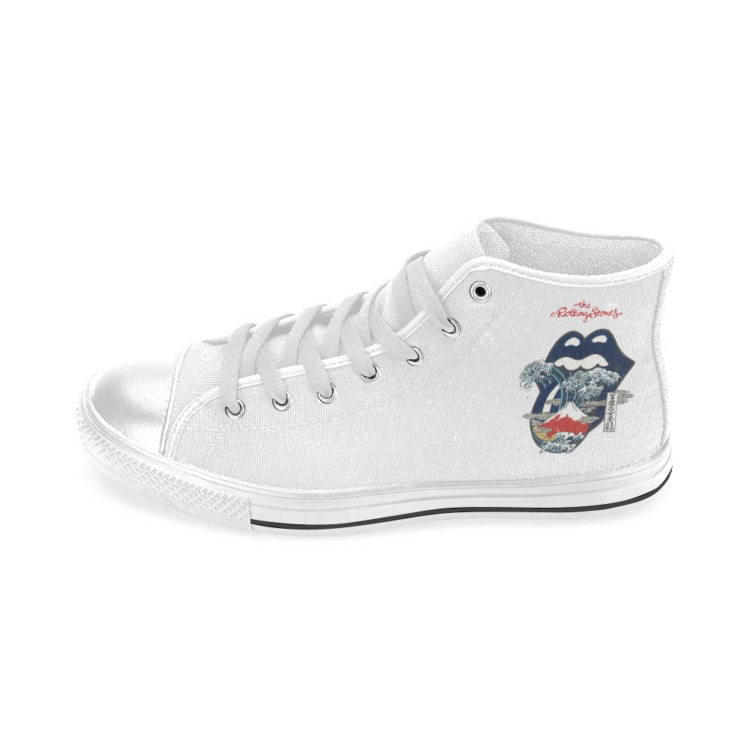 The Rolling Stones Big Tongue Great Wave Fuji Mountain Tattoo Japan Style Canvas Shoes,Low Top, High Top, Sport Shoes - All White