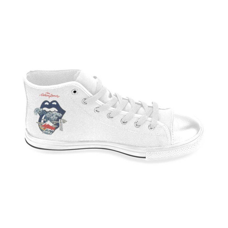 The Rolling Stones Big Tongue Great Wave Fuji Mountain Tattoo Japan Style Canvas Shoes,Low Top, High Top, Sport Shoes - All White