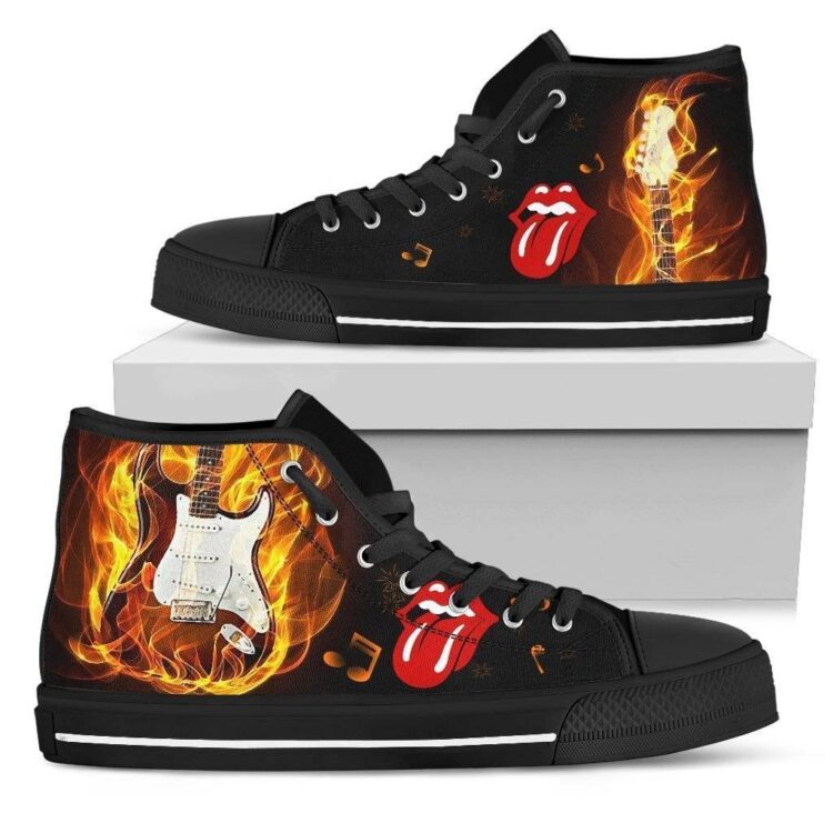 The Rolling Stones Sneakers Fire Guitar Canvas Shoes,Low Top, High Top, Sport Shoes Idea Gift