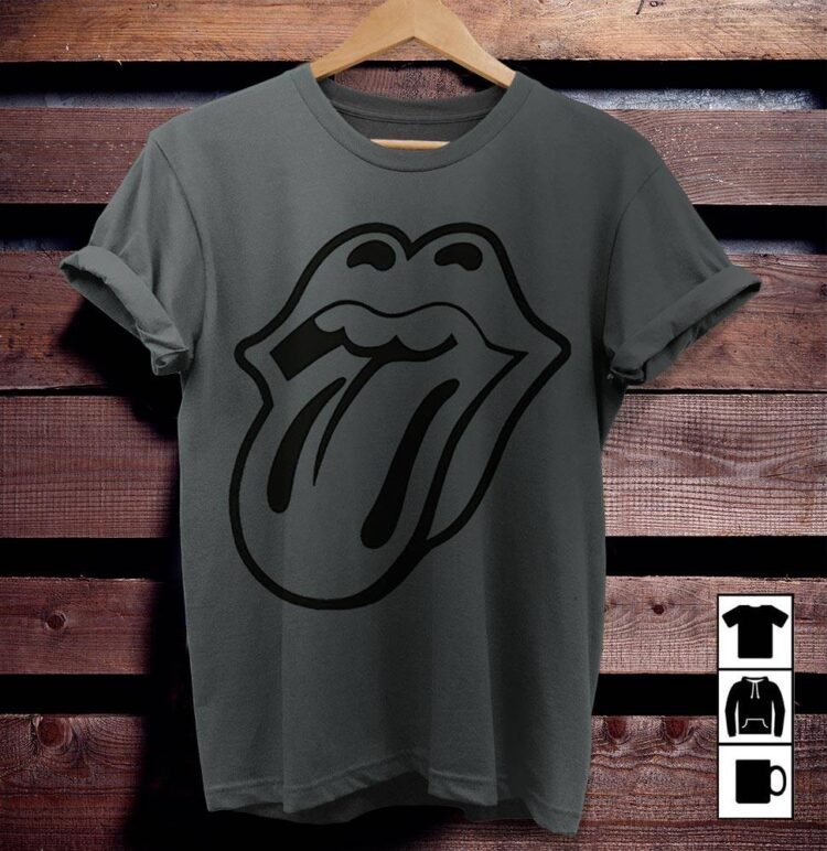 The Rolling Stones Black on Black Big Tongue Shirt - Dark Heather